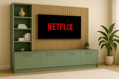 Media Wall Entertainment Unit - Left Hand Shelving - For Up to 130" TVs 11 - Online Bedrooms