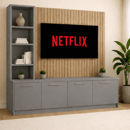 Media Wall Entertainment Unit - Left Hand Shelving - For Up to 130" TVs 14 - Online Bedrooms