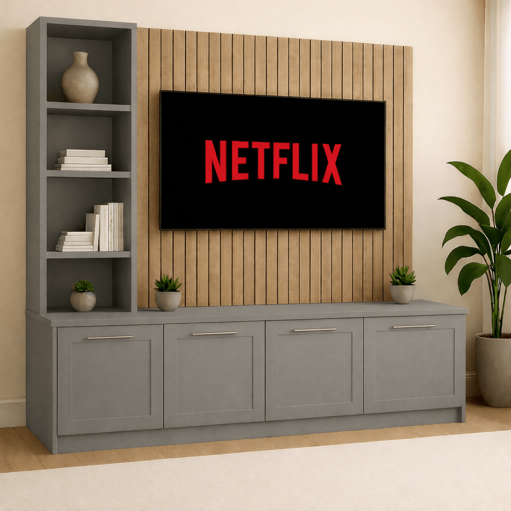 Media Wall Entertainment Unit - Left Hand Shelving - For Up to 130" TVs 15 - Online Bedrooms