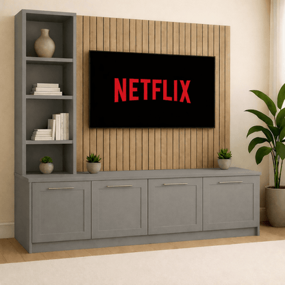 Media Wall Entertainment Unit - Left Hand Shelving - For Up to 130" TVs 15 - Online Bedrooms