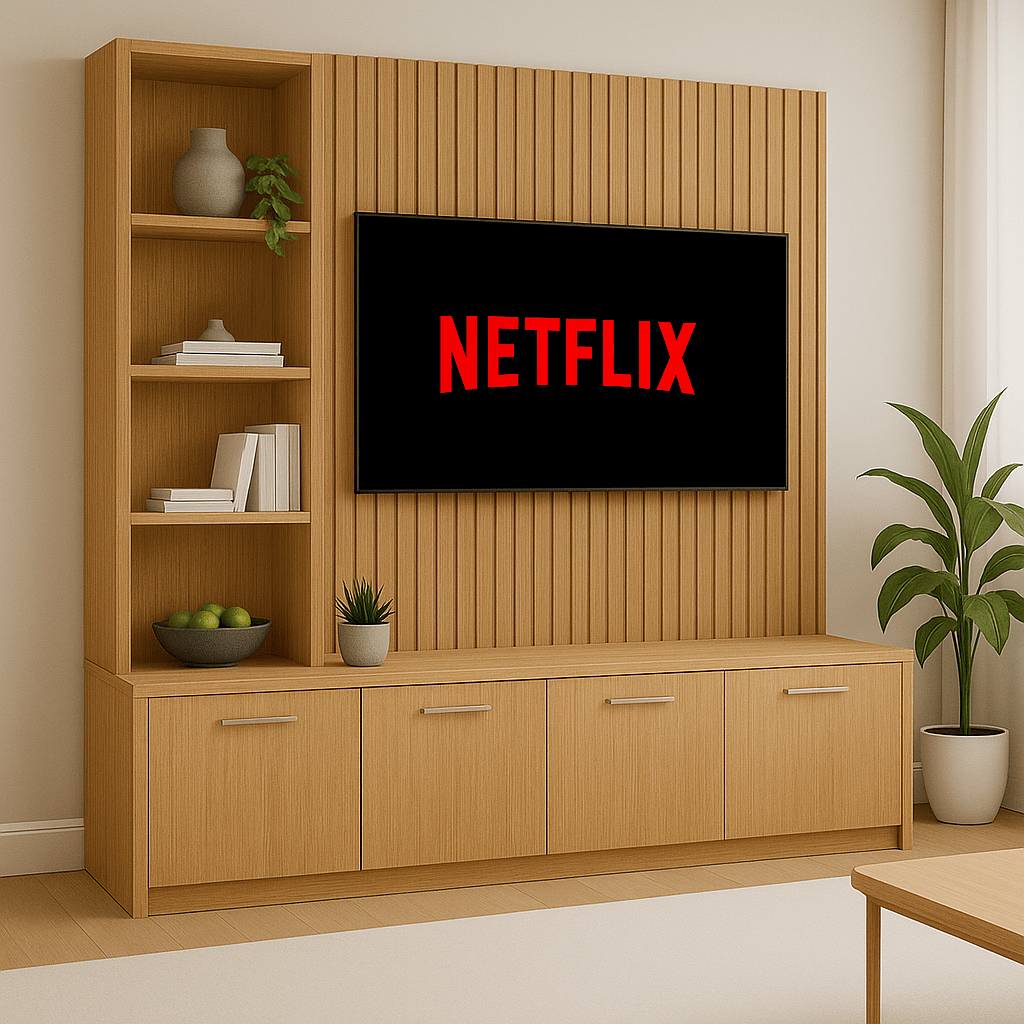 Media Wall Entertainment Unit - Left Hand Shelving - Up to 130" TVs 3 - Online Bedrooms