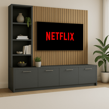 Media Wall Entertainment Unit - Left Hand Shelving - Up to 130" TVs 6 - Online Bedrooms