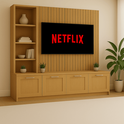 Media Wall Entertainment Unit - Left Hand Shelving - Up to 130" TVs 7 - Online Bedrooms