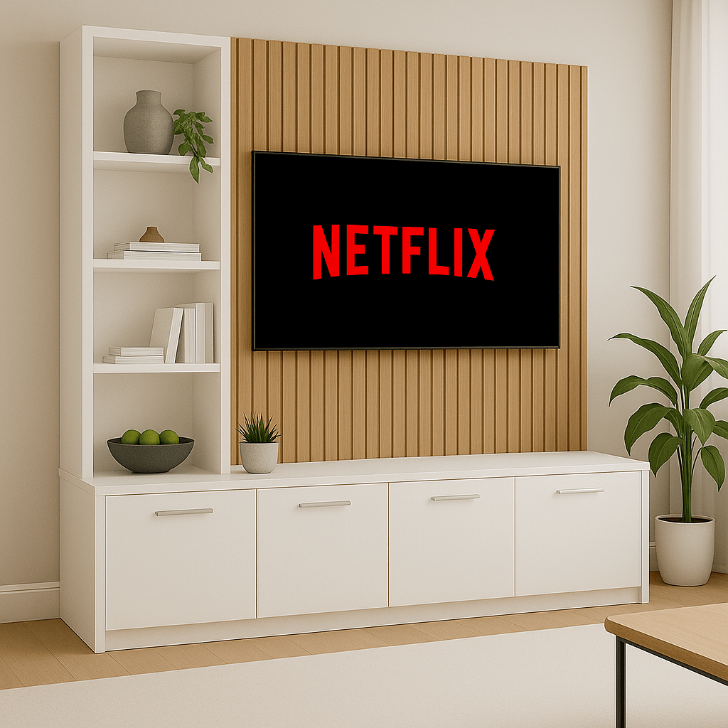 Media Wall Entertainment Unit - Left Hand Shelving - Up to 130" TVs 1 - Online Bedrooms