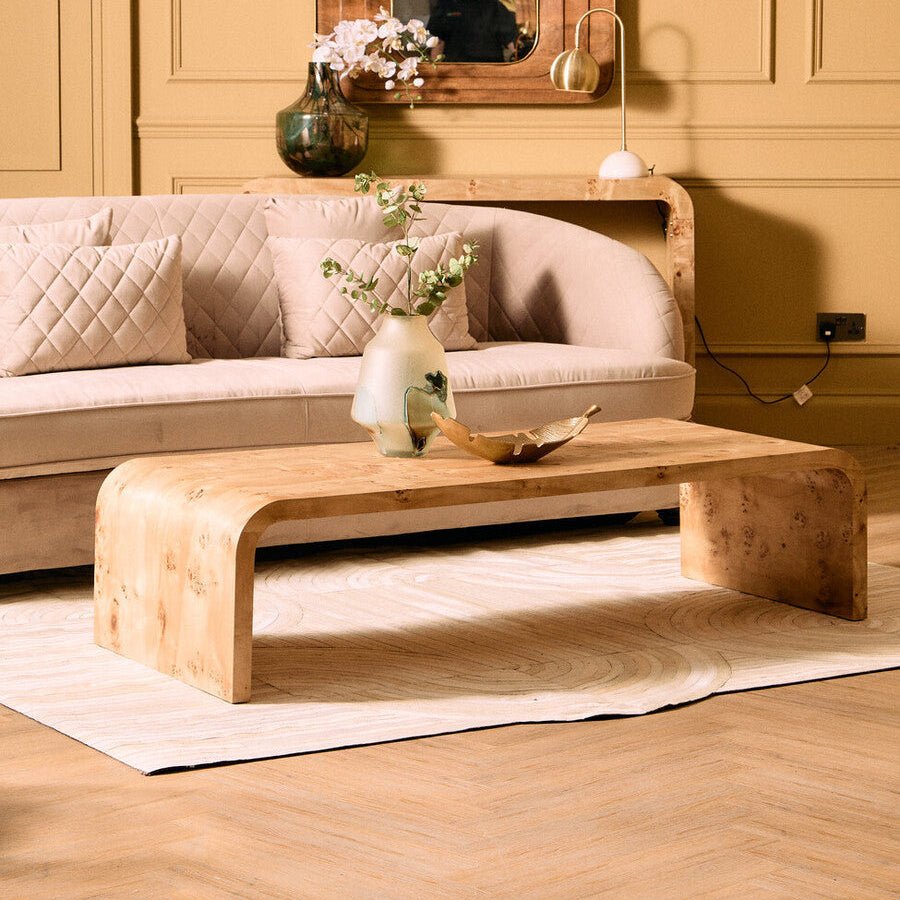 Mota Natural Burl Wood Curved Coffee Table 1 - Online Bedrooms