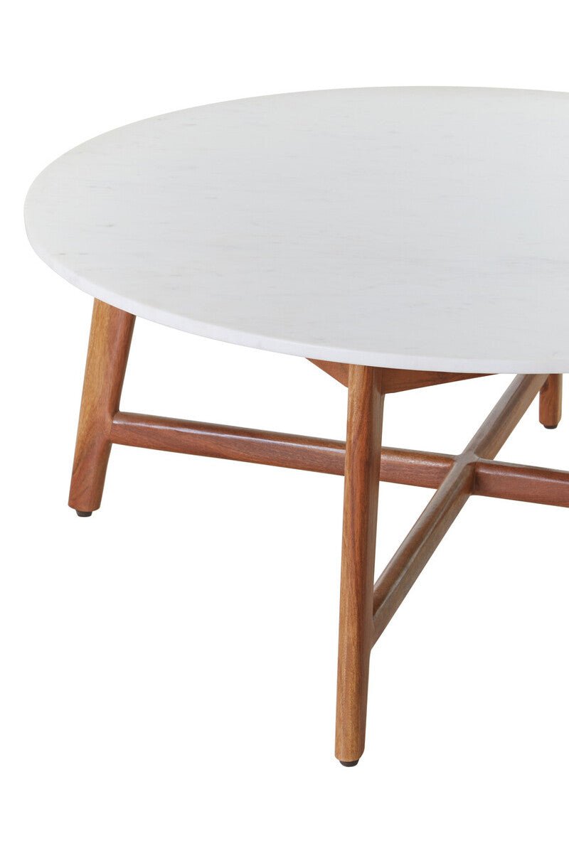 Myan Natural Acacia Wood and White Marble Round Coffee Table 26 - Online Bedrooms