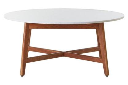 Myan Natural Acacia Wood and White Marble Round Coffee Table 4 - Online Bedrooms