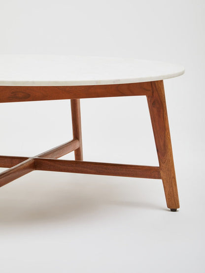 Myan Natural Acacia Wood and White Marble Round Coffee Table 18 - Online Bedrooms