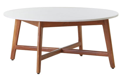 Myan Natural Acacia Wood and White Marble Round Coffee Table 2 - Online Bedrooms