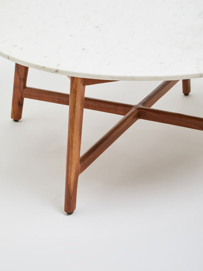 Myan Natural Acacia Wood and White Marble Round Coffee Table 19 - Online Bedrooms