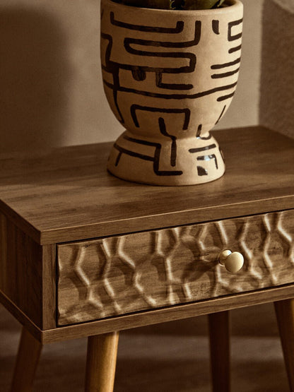 Natural Brown Wood Effect Bedside Table with 1 Drawer and Angular Legs, Frida 7 - Online Bedrooms
