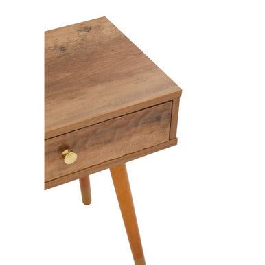 Natural Brown Wood Effect Bedside Table with 1 Drawer and Angular Legs, Frida 12 - Online Bedrooms