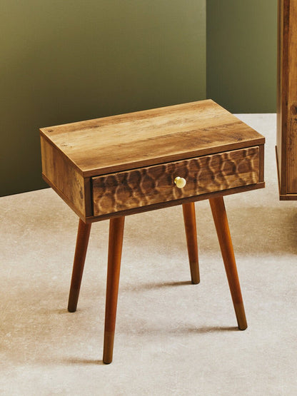 Natural Brown Wood Effect Bedside Table with 1 Drawer and Angular Legs, Frida 6 - Online Bedrooms