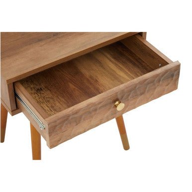 Natural Brown Wood Effect Bedside Table with 1 Drawer and Angular Legs, Frida 14 - Online Bedrooms