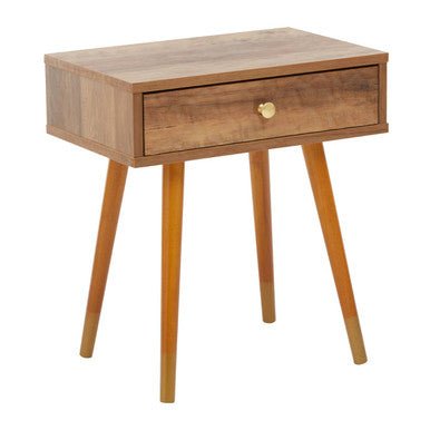 Natural Brown Wood Effect Bedside Table with 1 Drawer and Angular Legs, Frida 3 - Online Bedrooms