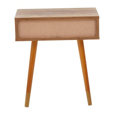 Natural Brown Wood Effect Bedside Table with 1 Drawer and Angular Legs, Frida 11 - Online Bedrooms