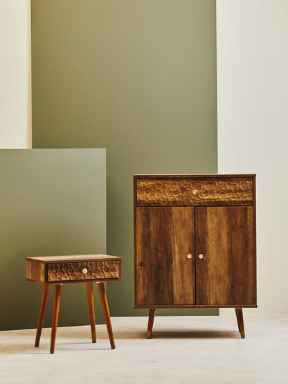 Natural Brown Wood Effect Bedside Table with 1 Drawer and Angular Legs, Frida 8 - Online Bedrooms