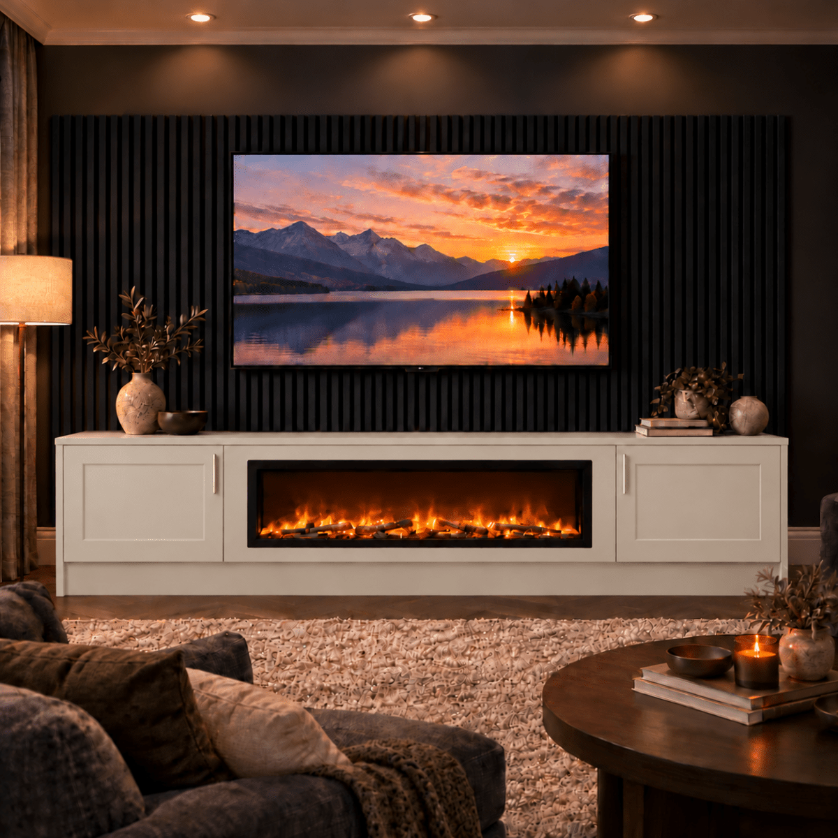 Ollerton Shaker Fireplace Media Wall Unit - 40" Fire 2 - Online Bedrooms
