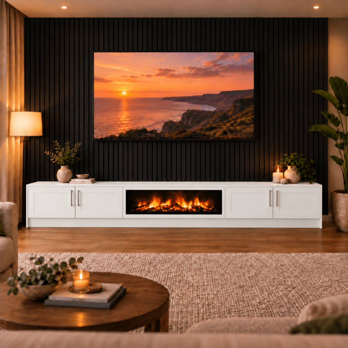 Ollerton Shaker Fireplace Media Wall Unit - Large 60" Fire 17 - Online Bedrooms