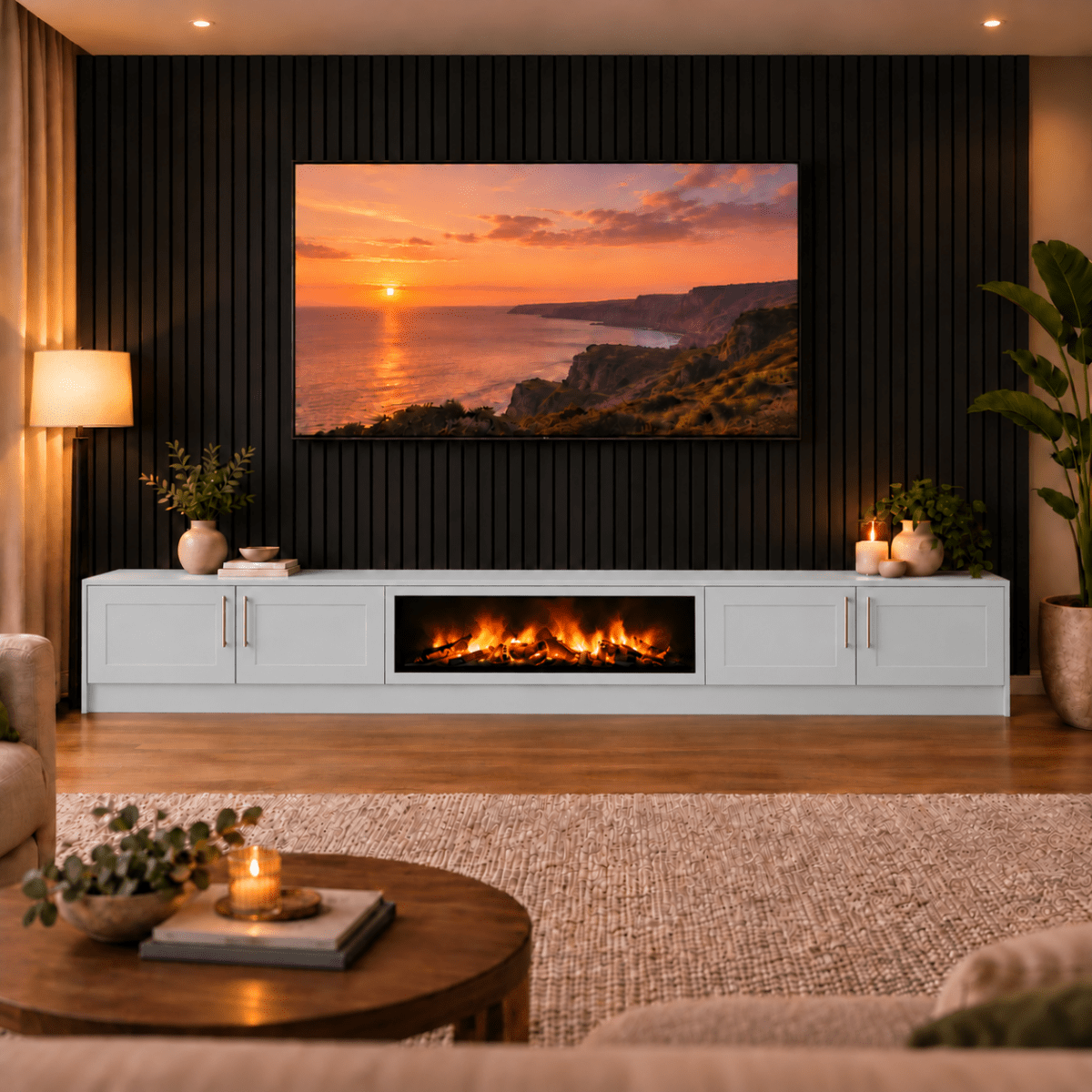 Ollerton Shaker Fireplace Media Wall Unit - Large 60" Fire 16 - Online Bedrooms