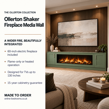 Ollerton Shaker Fireplace Media Wall Unit - Large 60" Fire 2 - Online Bedrooms