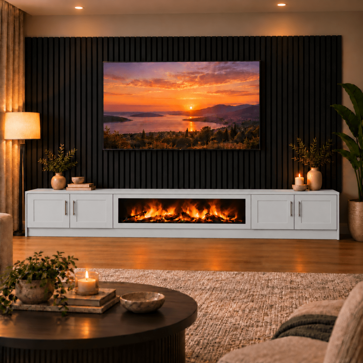 Ollerton Shaker Fireplace Media Wall Unit - Large 60" Fire 10 - Online Bedrooms