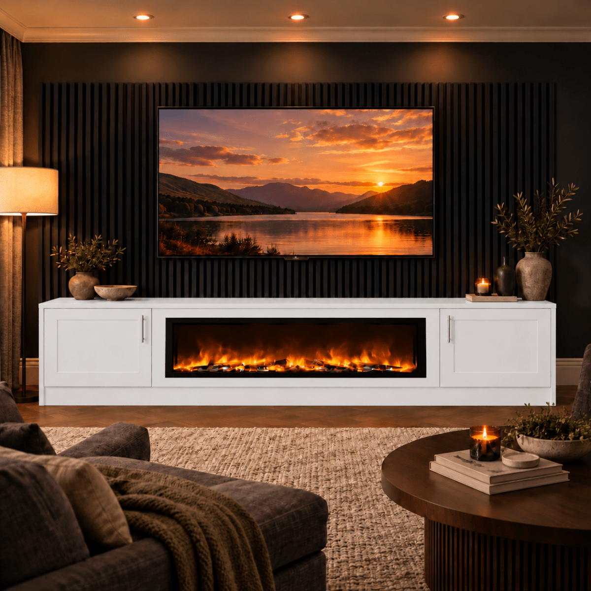 Ollerton Shaker Fireplace Media Wall Unit - Large 60" Fire 5 - Online Bedrooms