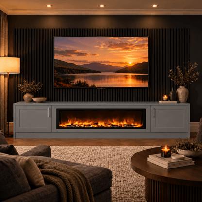 Ollerton Shaker Fireplace Media Wall Unit - Large 60" Fire 1 - Online Bedrooms