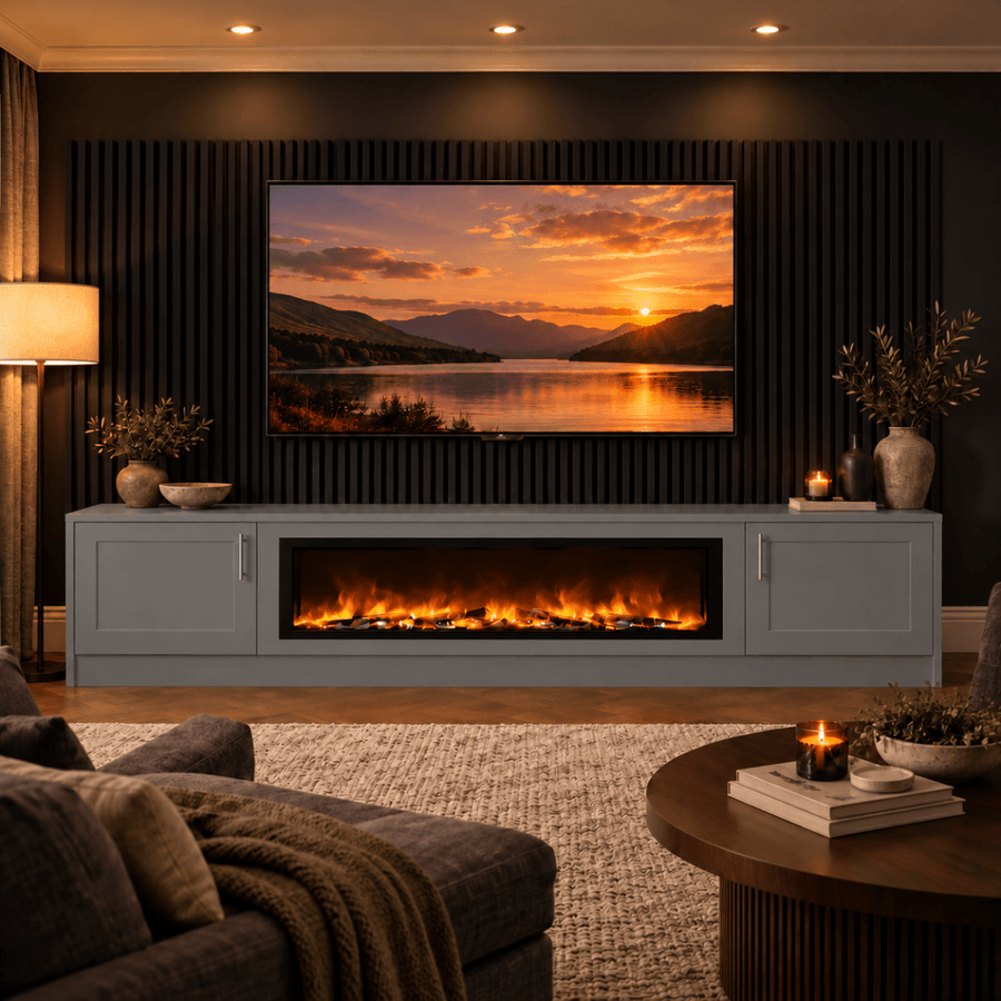 Ollerton Shaker Fireplace Media Wall Unit - Large 60" Fire 1 - Online Bedrooms