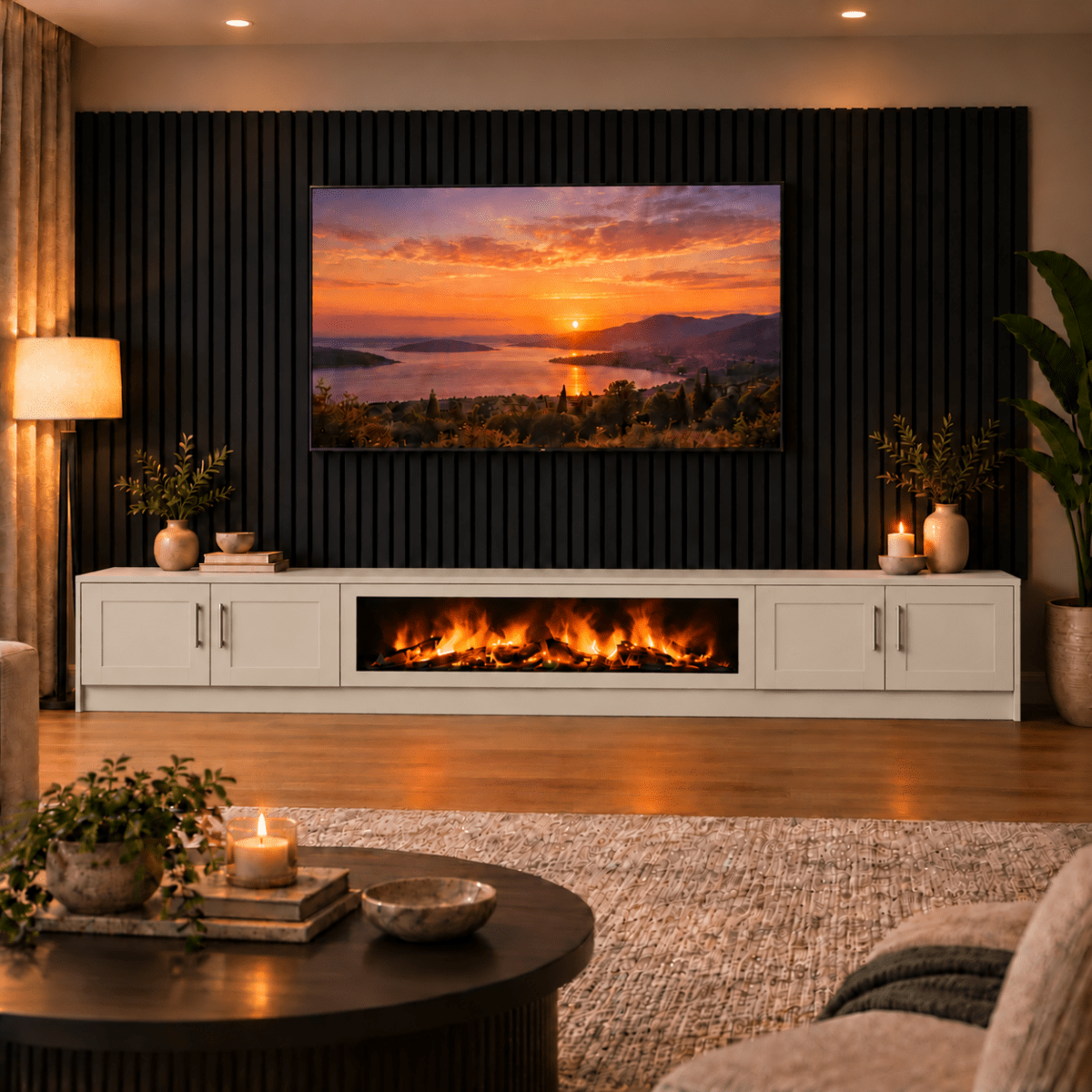 Ollerton Shaker Fireplace Media Wall Unit - Large 60" Fire 8 - Online Bedrooms
