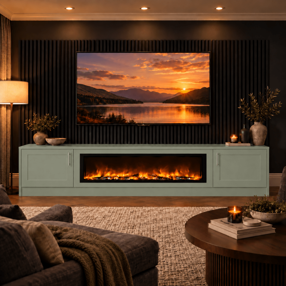 Ollerton Shaker Fireplace Media Wall Unit - Large 60" Fire 6 - Online Bedrooms