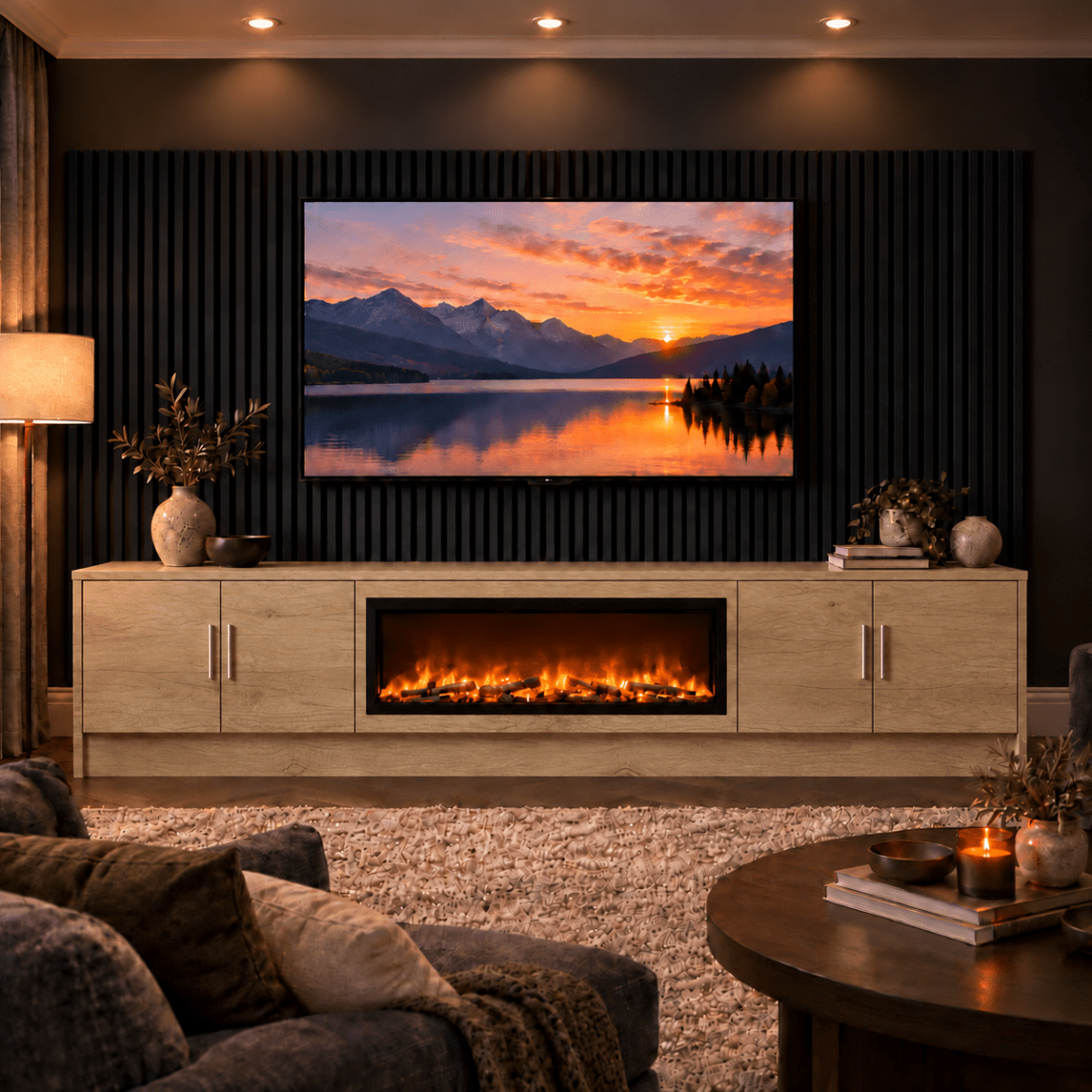 Ollerton Smooth Fireplace Media Wall Unit - 40" Fire 21 - Online Bedrooms