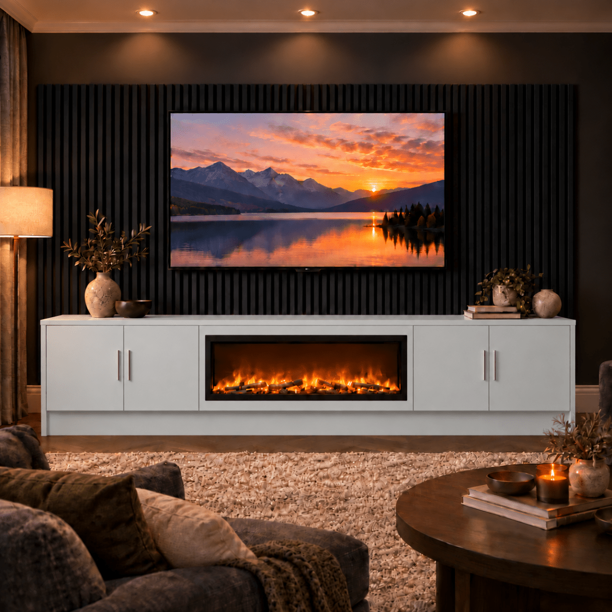 Ollerton Smooth Fireplace Media Wall Unit - 40" Fire 18 - Online Bedrooms