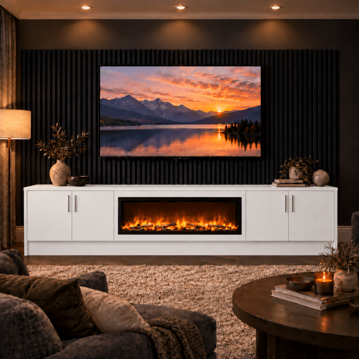 Ollerton Smooth Fireplace Media Wall Unit - 40" Fire 13 - Online Bedrooms