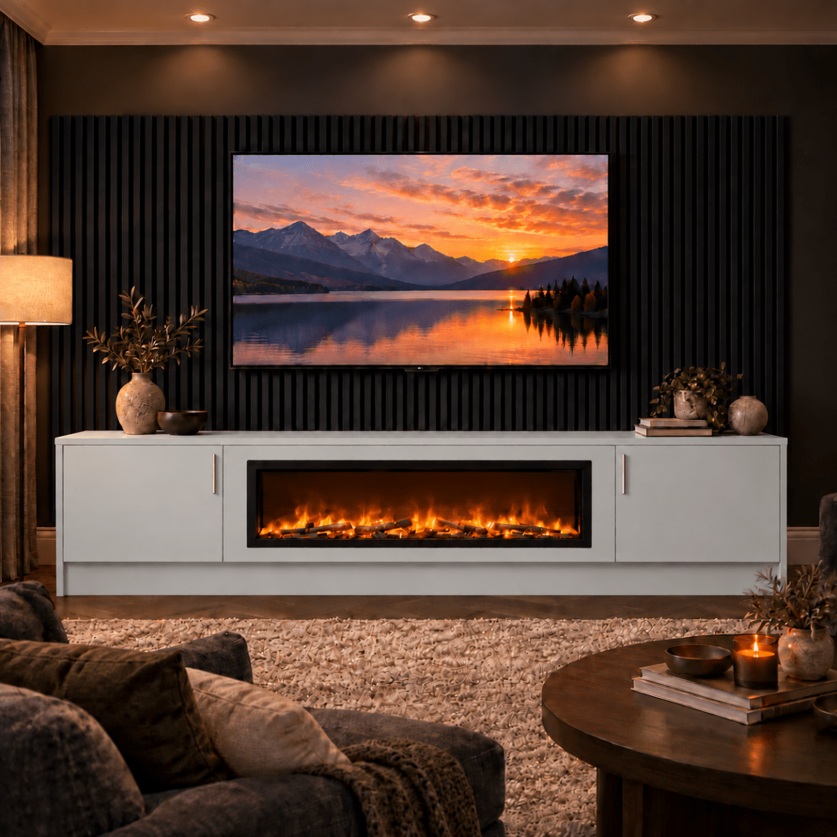Ollerton Smooth Fireplace Media Wall Unit - 40" Fire 4 - Online Bedrooms