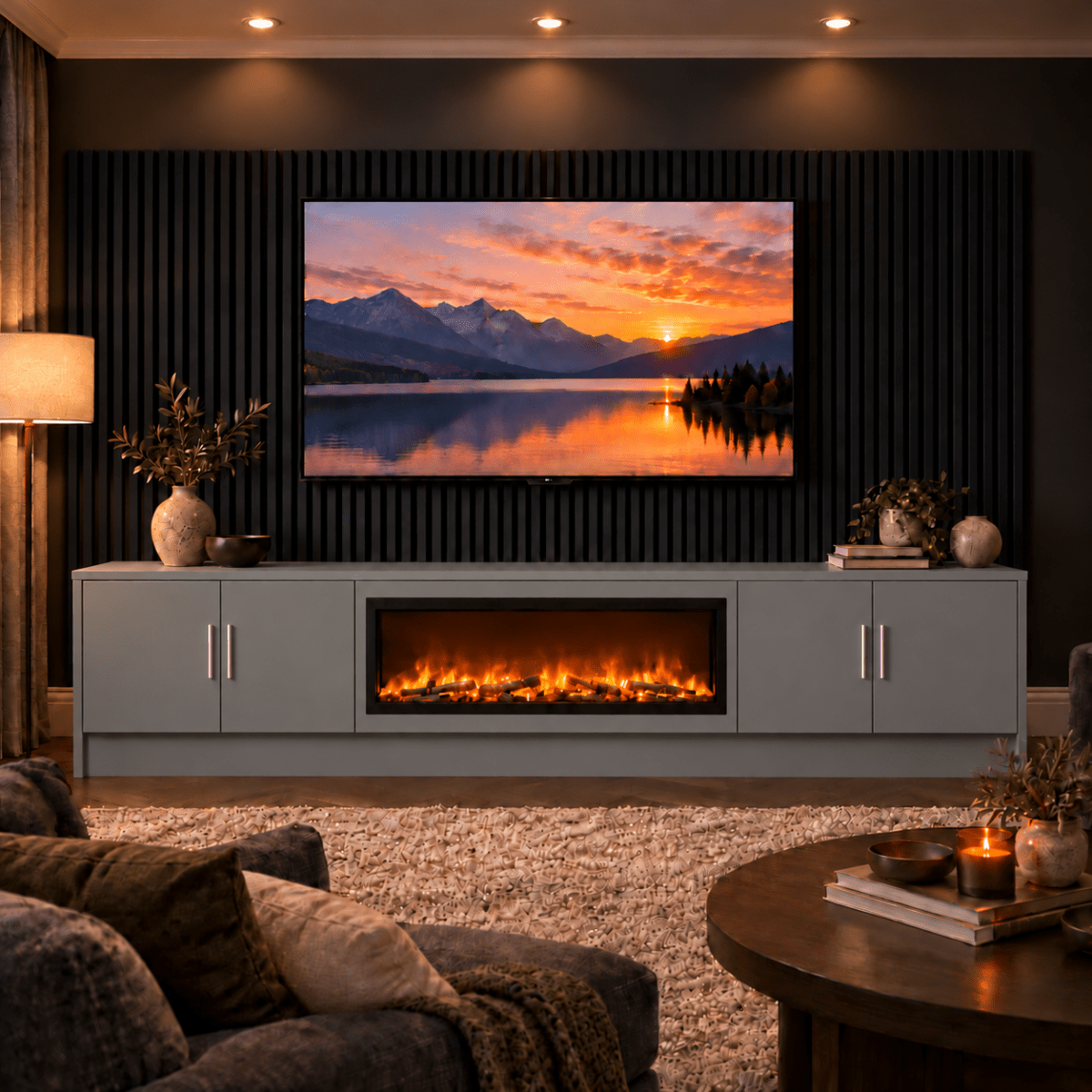 Ollerton Smooth Fireplace Media Wall Unit - 40" Fire 19 - Online Bedrooms