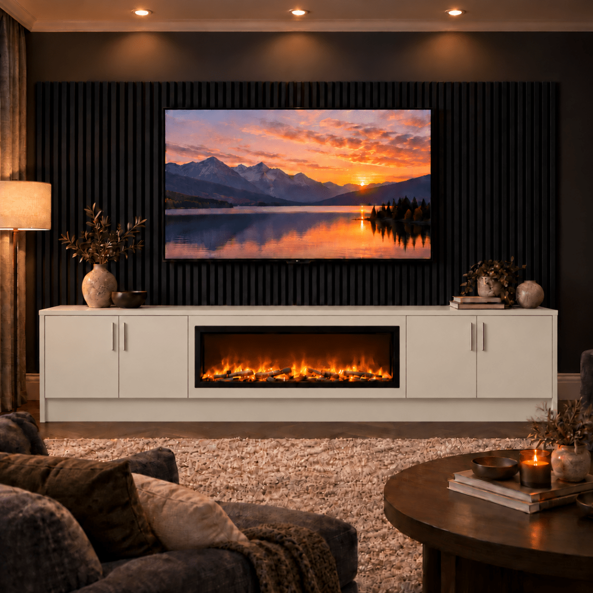 Ollerton Smooth Fireplace Media Wall Unit - 40" Fire 9 - Online Bedrooms