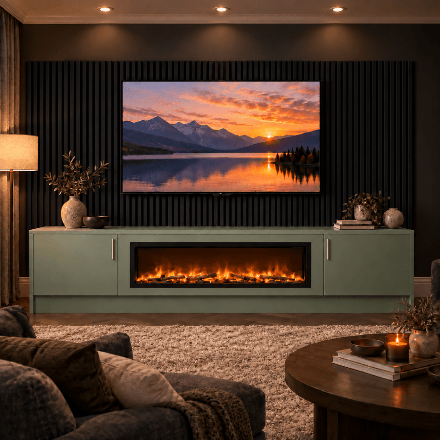 Ollerton Smooth Fireplace Media Wall Unit - 40" Fire 1 - Online Bedrooms