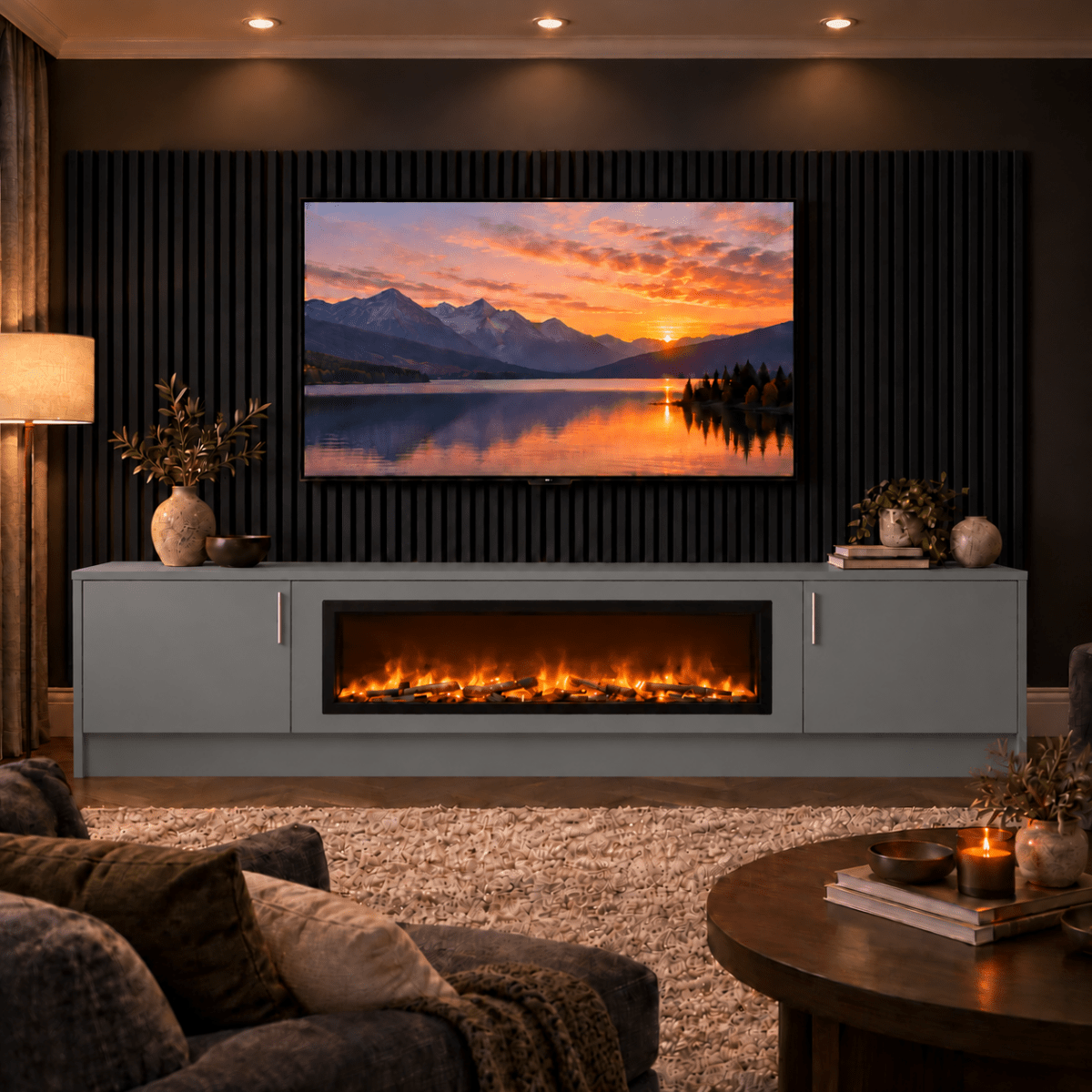 Ollerton Smooth Fireplace Media Wall Unit - 40" Fire 5 - Online Bedrooms