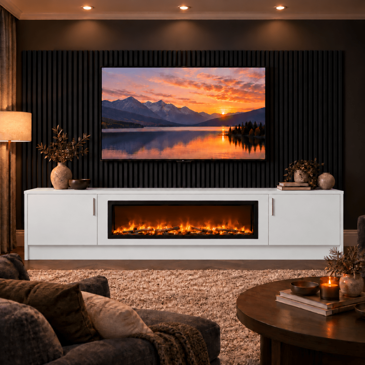 Ollerton Smooth Fireplace Media Wall Unit - 40" Fire 6 - Online Bedrooms