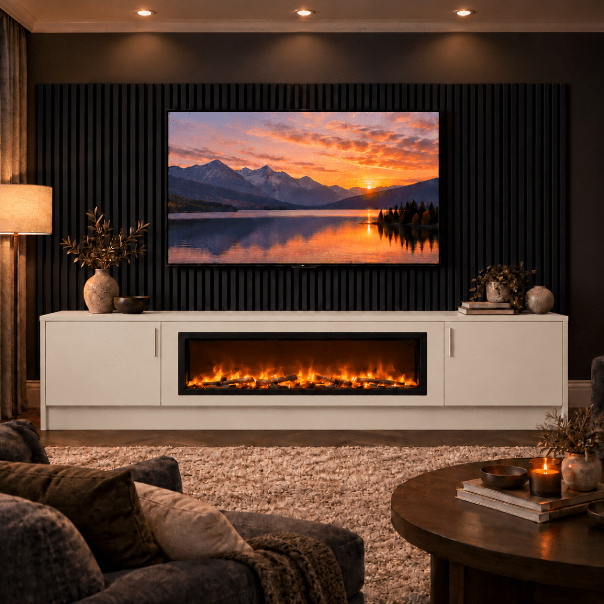 Ollerton Smooth Fireplace Media Wall Unit - 40" Fire 2 - Online Bedrooms