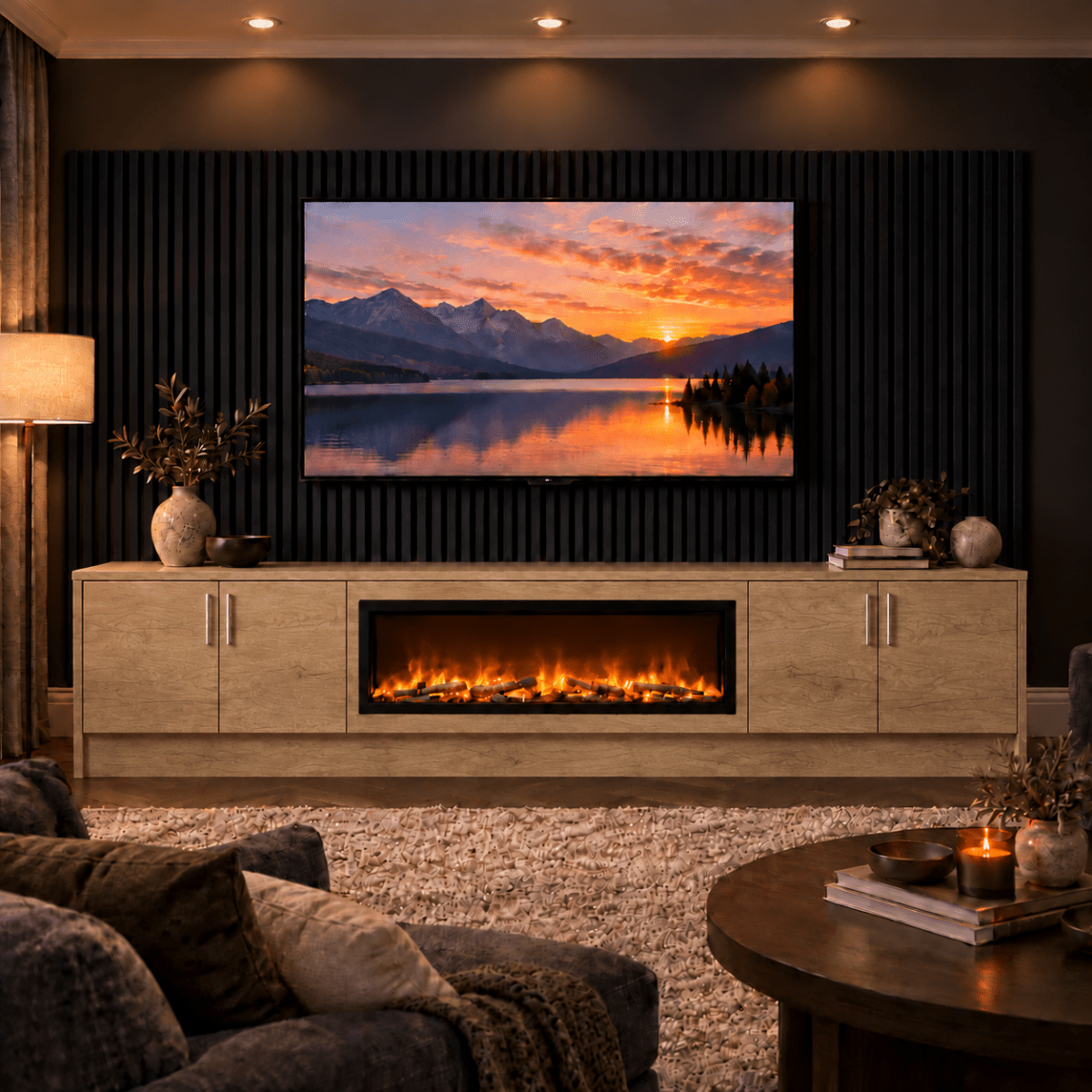 Ollerton Smooth Fireplace Media Wall Unit - 40" Fire 14 - Online Bedrooms