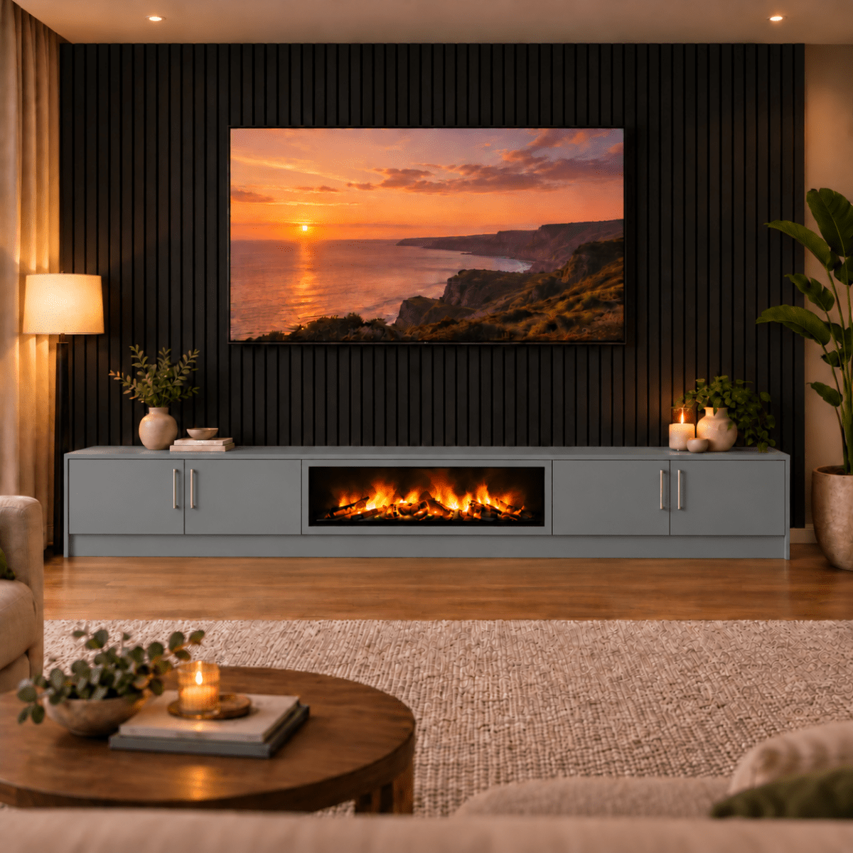 Ollerton Smooth Fireplace Media Wall Unit - Large 60" Fire 19 - Online Bedrooms
