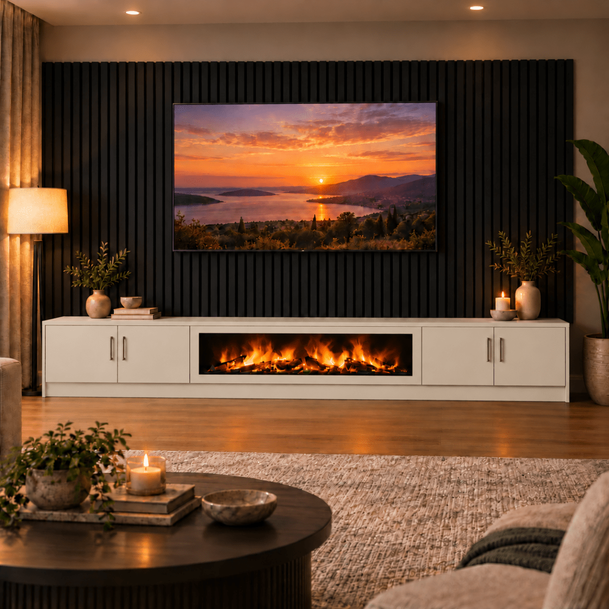 Ollerton Smooth Fireplace Media Wall Unit - Large 60" Fire 9 - Online Bedrooms