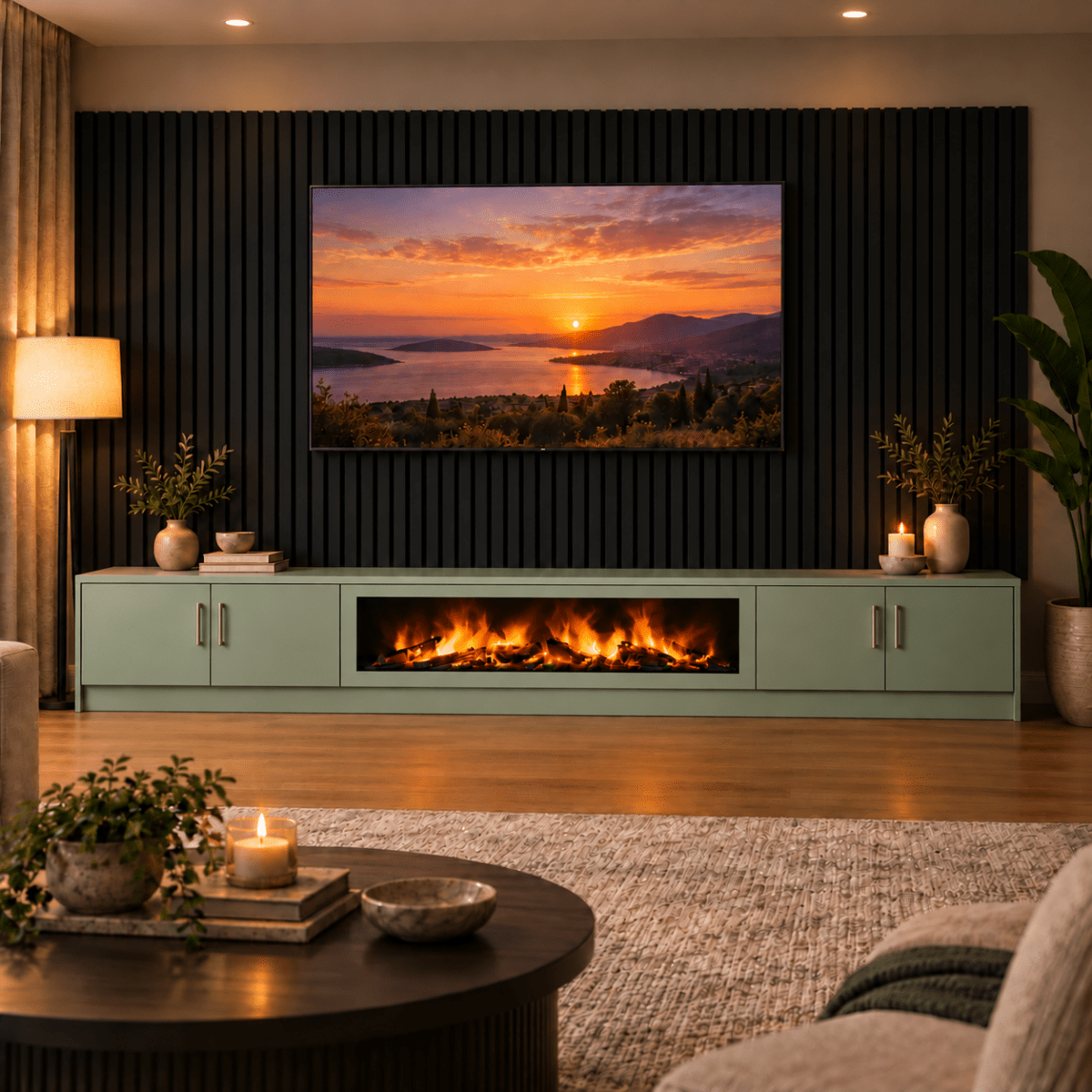 Ollerton Smooth Fireplace Media Wall Unit - Large 60" Fire 8 - Online Bedrooms