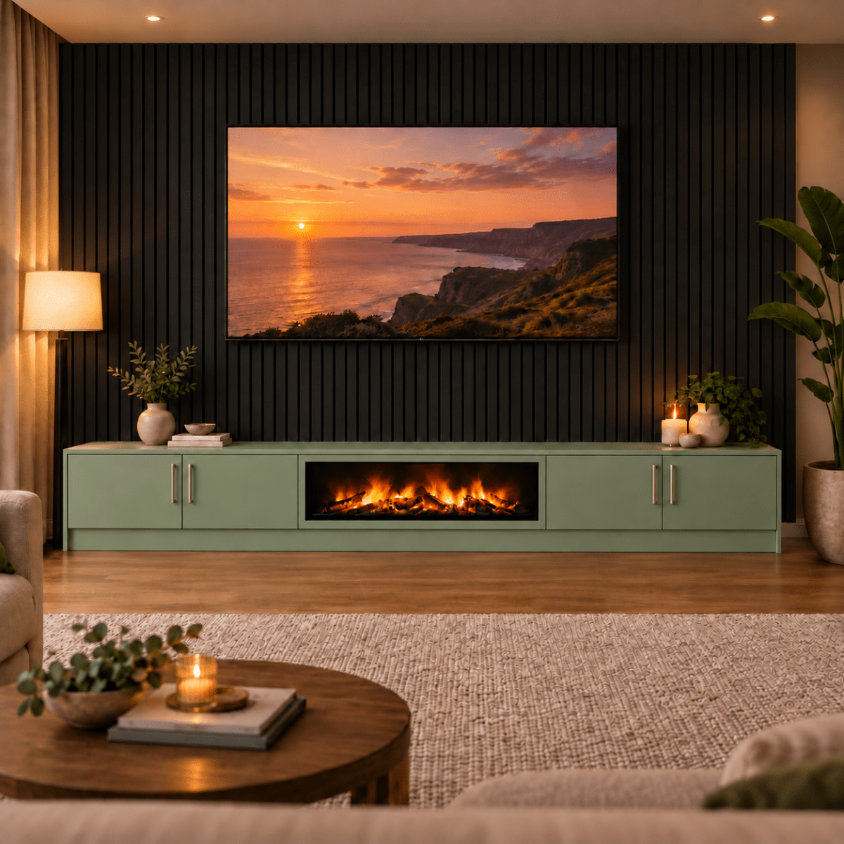 Ollerton Smooth Fireplace Media Wall Unit - Large 60" Fire 15 - Online Bedrooms
