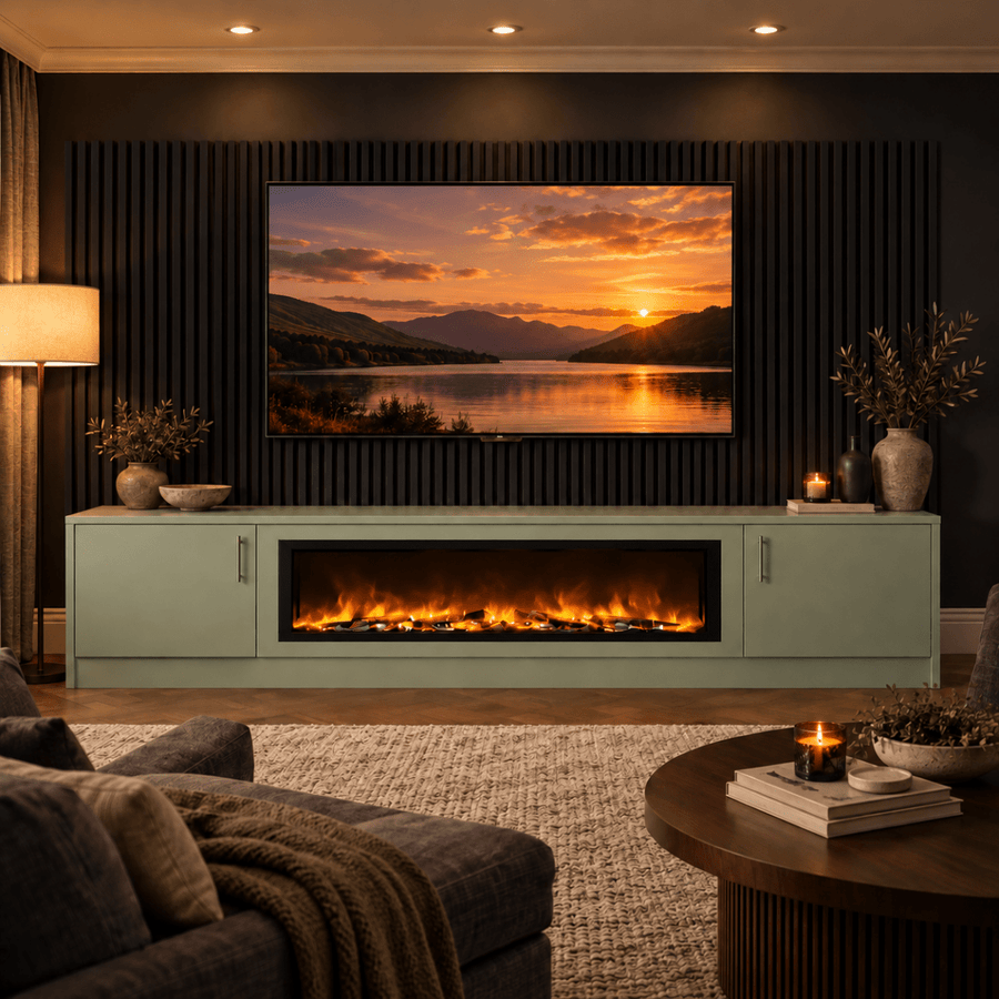 Ollerton Smooth Fireplace Media Wall Unit - Large 60" Fire 1 - Online Bedrooms