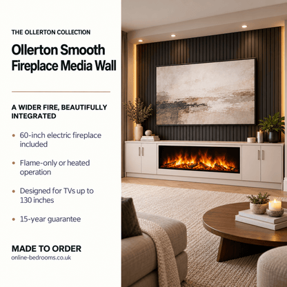 Ollerton Smooth Fireplace Media Wall Unit - Large 60" Fire 2 - Online Bedrooms