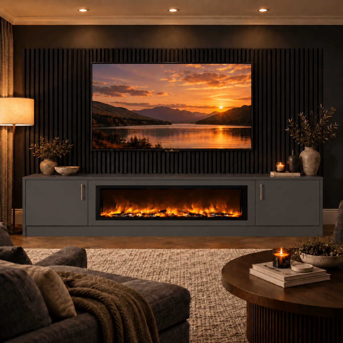 Ollerton Smooth Fireplace Media Wall Unit - Large 60" Fire 3 - Online Bedrooms