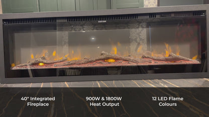 40" Fireplace Media Wall Entertainment with Shaker Door Base & Double Shelving Unit - For Up to 110" TVs